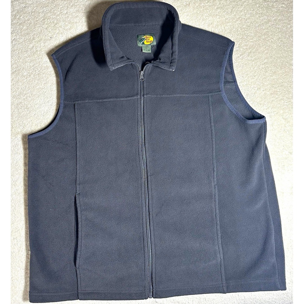 Bass Pro Shops Men's Gray Full Zip Fleece Vest Pockets Stand-Up Collar Size L